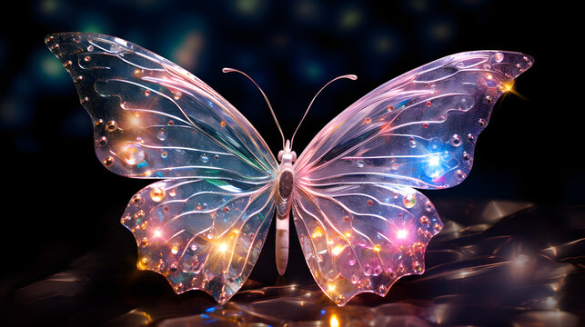 Digital Technology Glass Crystal Butterfly Fantasy Scene Abstract Graphic Poster Web Page PPT Background