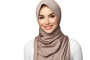 Woman Wearing Hijab Headscarf and Smiling on Transparent Background. AI