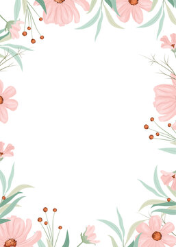floral border with beautiful pink flowers