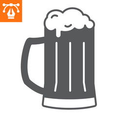 Mug of beer solid icon, glyph style icon for web site or mobile app, oktoberfest and alcohol, beer glass vector icon, simple vector illustration, vector graphics with editable strokes.