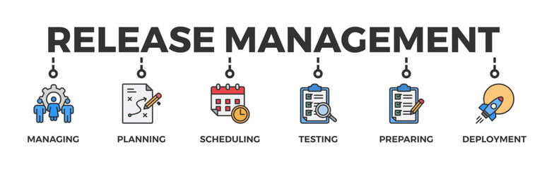 Release management banner web icon vector illustration concept with icon of managing, planning, scheduling, testing, preparing and deployment 