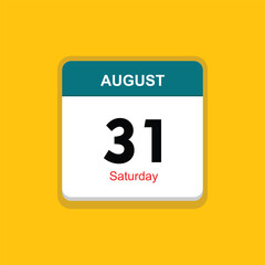 saturday 31 august icon with yellow background, calender icon
