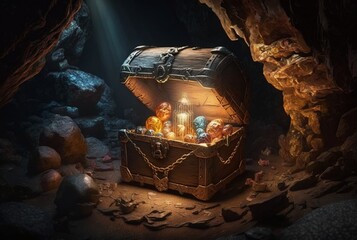 treasure that lights up in the cave. generative ai