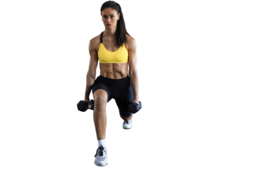 Fit and muscular woman exercising with dumbbells on a transparent background