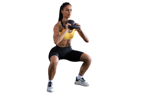 Sport woman with kettlebell on a transparent background