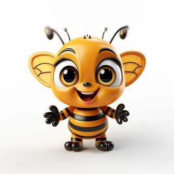Cute bee cartoon on white background