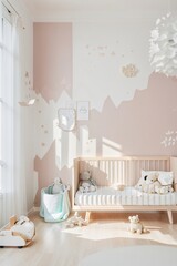 minimalist kids room with beige wall interior