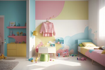 minimalist children room with pastel colors