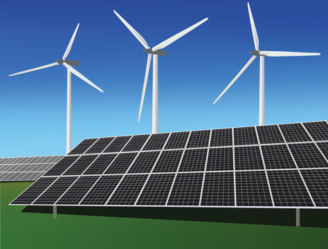 wind turbine and solar panels
