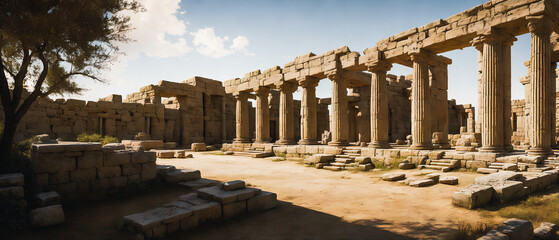 Ancient archaeological excavations, revealing ancient structures, Generative AI.