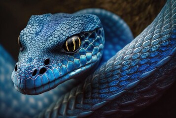 Fototapeta premium close up of the blue viper. generative ai
