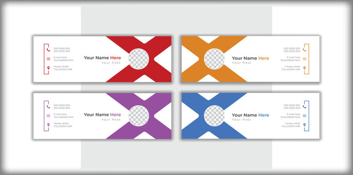 Modern, minimalist corporate, business email signature, email footer template in horizontal design in bundle variation with photo holder.