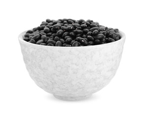 Bowl of raw black beans isolated on white