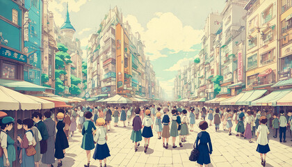 Obraz premium Crowd Crossing, Urban Street Scene. Generative AI.
