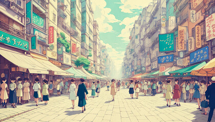 Obraz premium Crowd Crossing, Urban Street Scene. Generative AI.