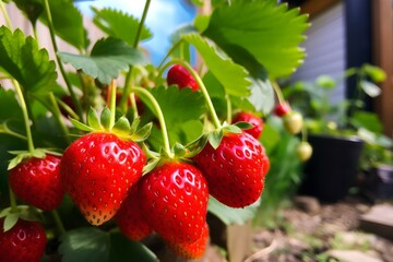 Homegrown delight: Fresh strawberries growing in a home garden, underscoring the pleasure of growing your own fruit