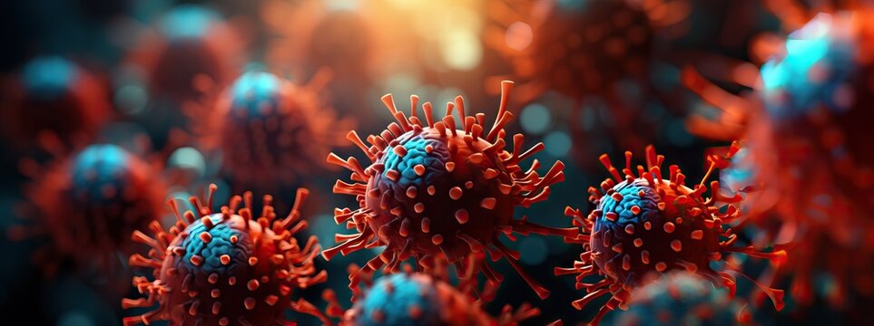 Coronavirus illustration. Virus in a microscope close up