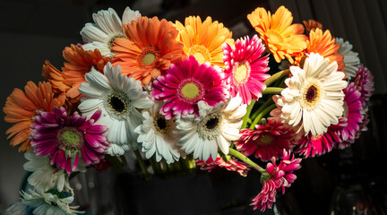 bouquet of bright flowers on a black background
