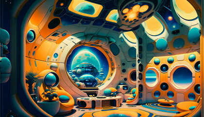Interior of a Space Station. Generative AI.