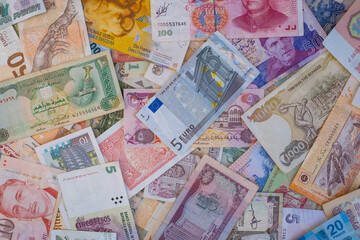 International currency banknotes as a background