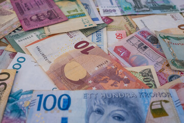 International currency banknotes as a background