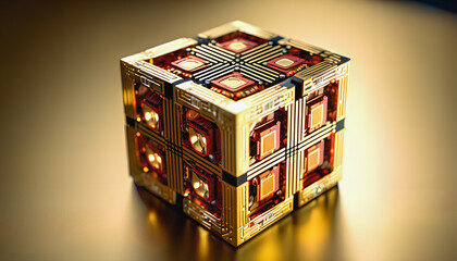 Obraz premium Quantum Computer's Heart: Ultra-Modern Chip. Generative AI.