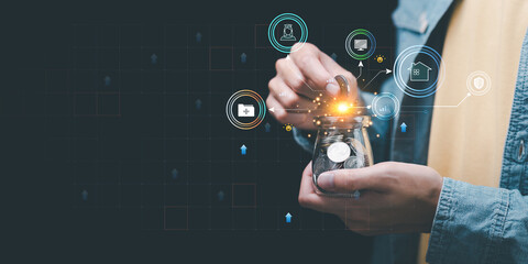 financial concept and saving money ,investment savings ,Planning savings for future ,retirement fund ,financial preparation ,future risk management ,Money Growth ,finance accounting