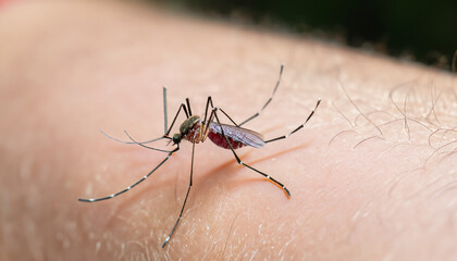Dengue Aedes aegypti Mosquito on skin for dengue, zika and chikungunya fever disease