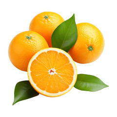 oranges with leaves slice on a transparent background, created with Generative AI