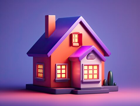 3d style home house building app icon isolated on color background Generative AI