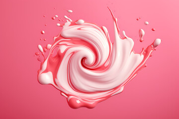 Strawberry Milk swirl splash on a pink background