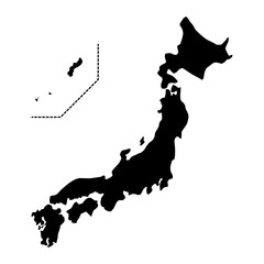 日本地図のシンプルで可愛いモノクロのシルエットイラスト。ベクターイラスト。