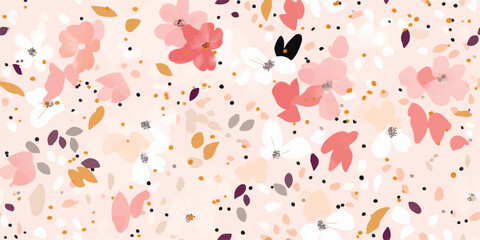 Feminine floral terrazzo seamless pattern. Fashionable template for design. Soft color palette