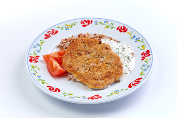 meat cutlet with buckwheat and sauce