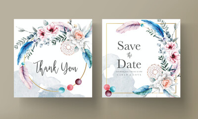 Fototapeta na wymiar beautiful flower and dreamcatcher invitation card template