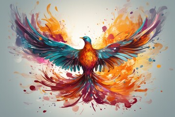 Obraz premium Phoenix is flying burning with fire. Birds. Mythical creatures. Generative AI