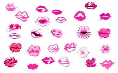 Pink lips kissing, Hand-painted pink lips clipart, Love clipart with kissing lips bachelorette party, wedding invitations, pink birthday - 630241885