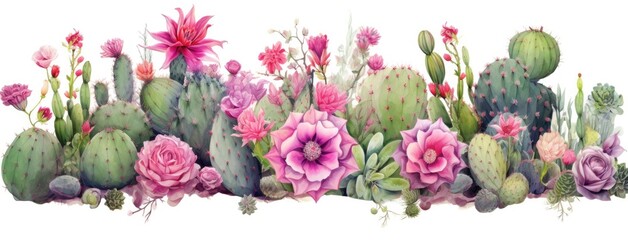 A vibrant bouquet of colorful flowers and spiky cactuses evokes a sense of wildness and adventure