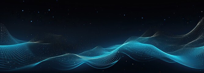 A mesmerizing underwater scene of blue glowing lines against an inky black background evokes a sense of mystery and awe