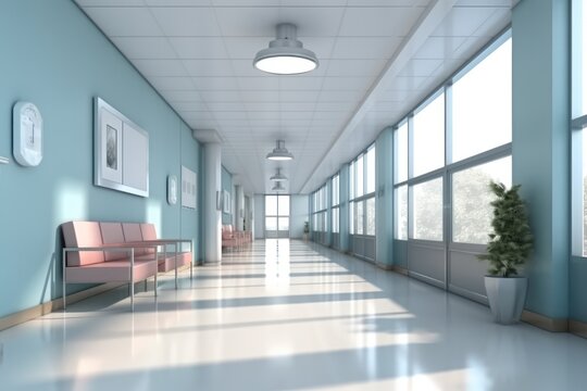 Corridor in hospital, Modern hospital hallway.