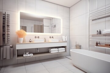 Fototapeta na wymiar Modern bathroom interior, Interior design of a modern bathroom with a large mirror.