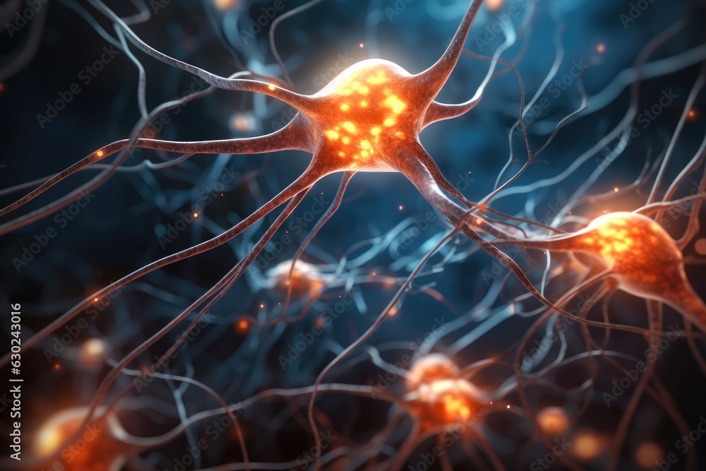 Aufkleber microscopic of neural network brain cells, human nervous system, concept of neurons and nervous syst