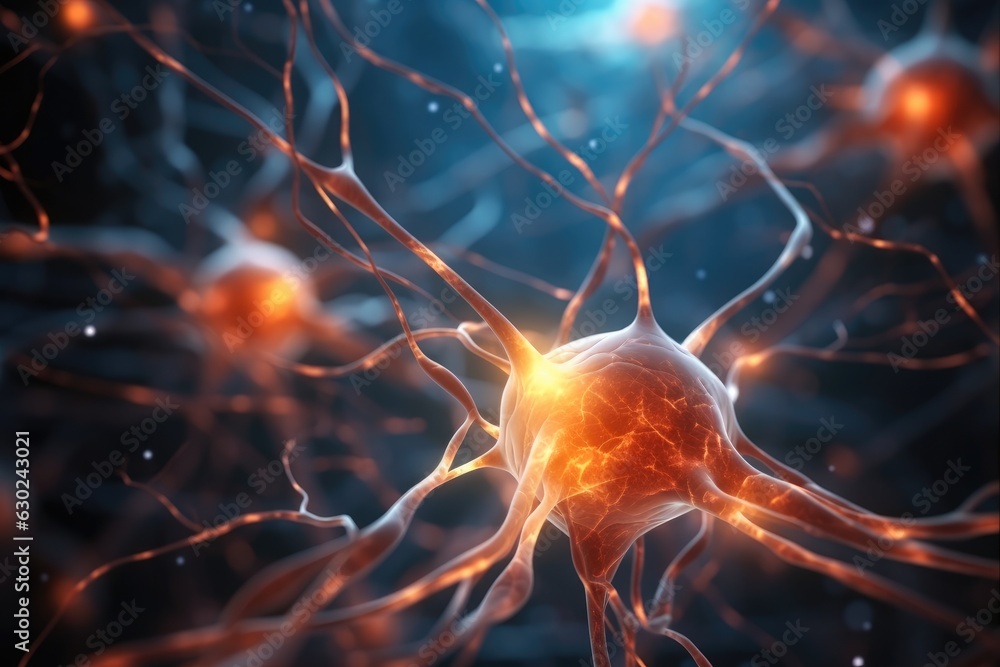 Aufkleber microscopic of neural network brain cells, human nervous system, concept of neurons and nervous syst