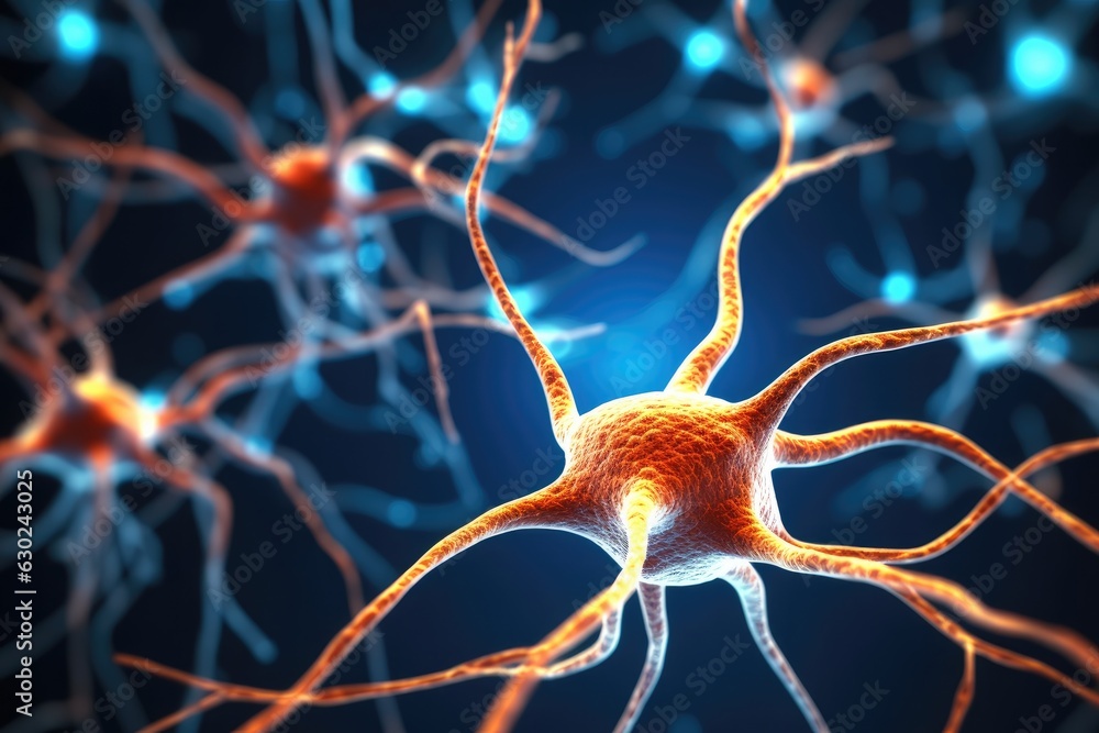 Poster microscopic of neural network brain cells, human nervous system, concept of neurons and nervous syst