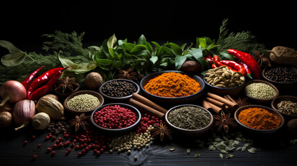 spices and herbs on a dark background
