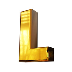 3D Letter L Gold Transparent Background, Golden Shiny Alphabet 3D Render