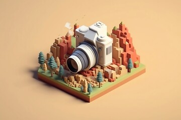 world photography day 3d low poly isometric style graphic, generative AI