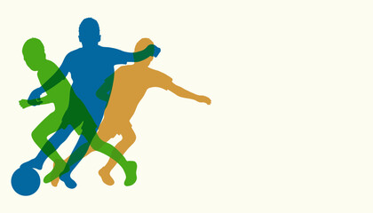 Fototapeta na wymiar Silhouettes of soccer players boys, kicking ball. Vector illustration