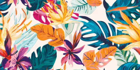 Foto op Plexiglas Modern exotic jungle plants illustration pattern. Creative collage contemporary seamless pattern. Fashionable template for design © Eli Berr