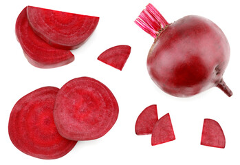 sliced beetroot isolated on white background. clipping path. top view